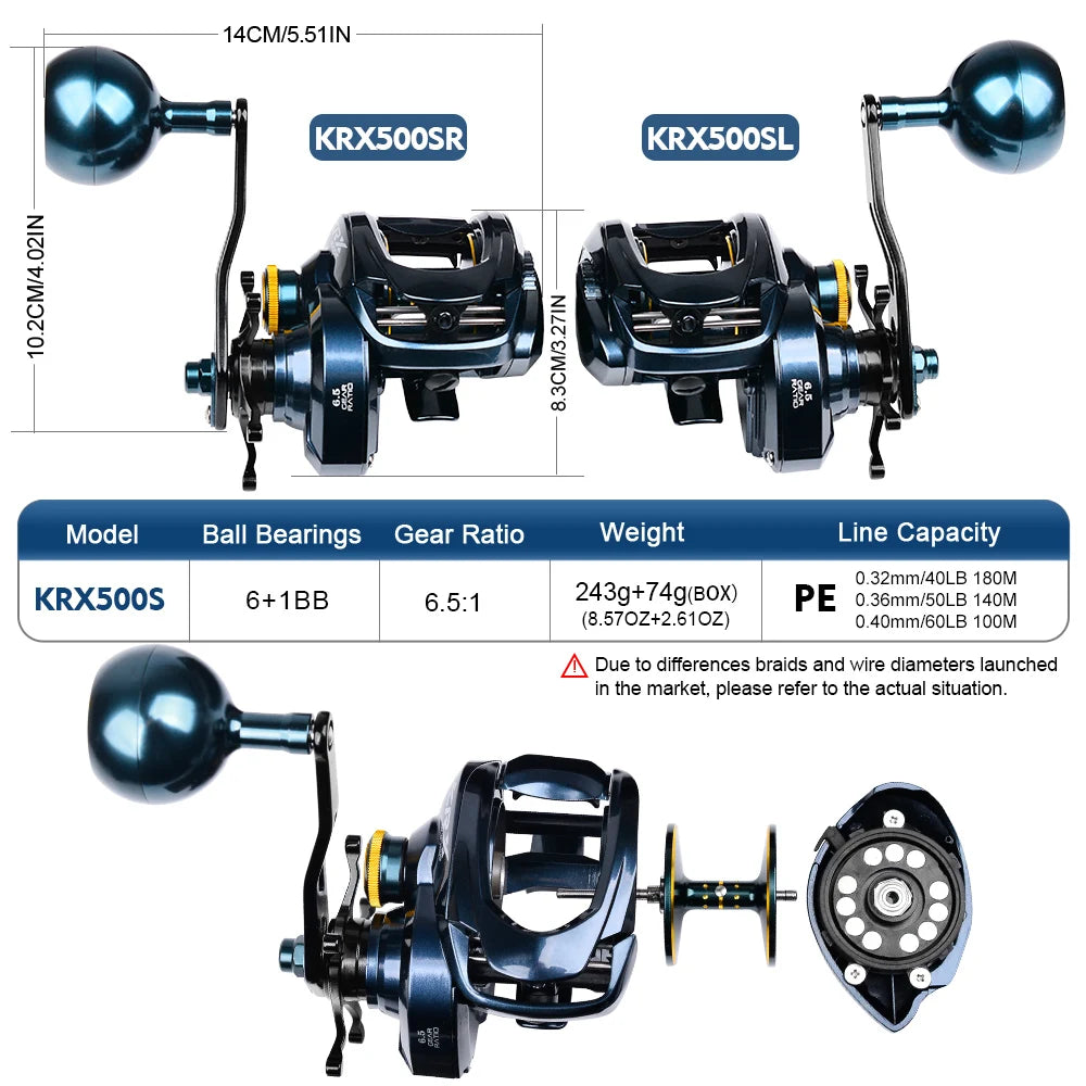 PROBEROS Baitcasting Reel 6.5:1 Gear Ratio 6+1BB 20kg/44lb Drag