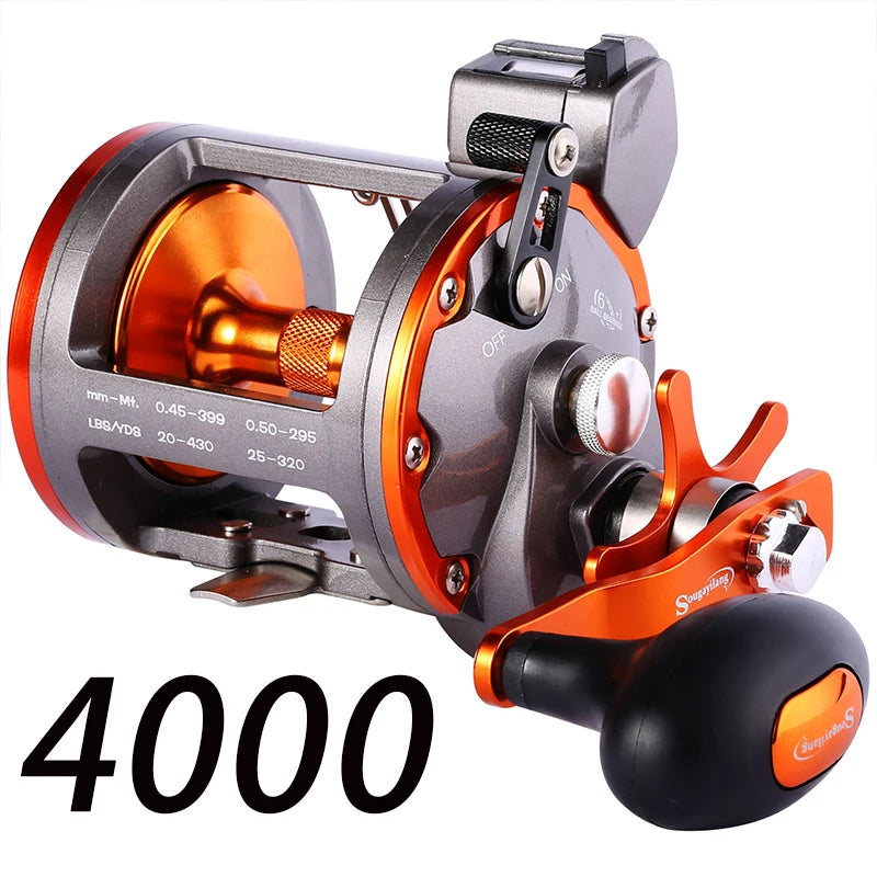 Sougayilang Line Counter Trolling Reel | Level Wind | 4.1:1 Gear Ratio | 6+1BB | 30KG Max Drag