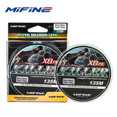 MIFINE Killer X8 Braided Line | 135m | 8-Strand PE | 15–56LB | Super Strong Multifilament Fishing Line