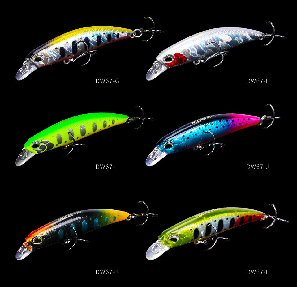 TSURINOYA 60S DW67 Sinking Minnow Set – 12 pcs 60 mm / 6.1 g Hardbody Lures (Fresh & Saltwater)