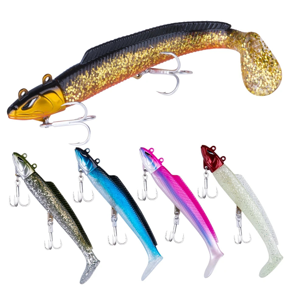 Goture Soft Bait Set – 5 pcs 10.5 cm / 21 g Lifelike Silicone Lures (Double Treble Hooks, Fresh & Saltwater)