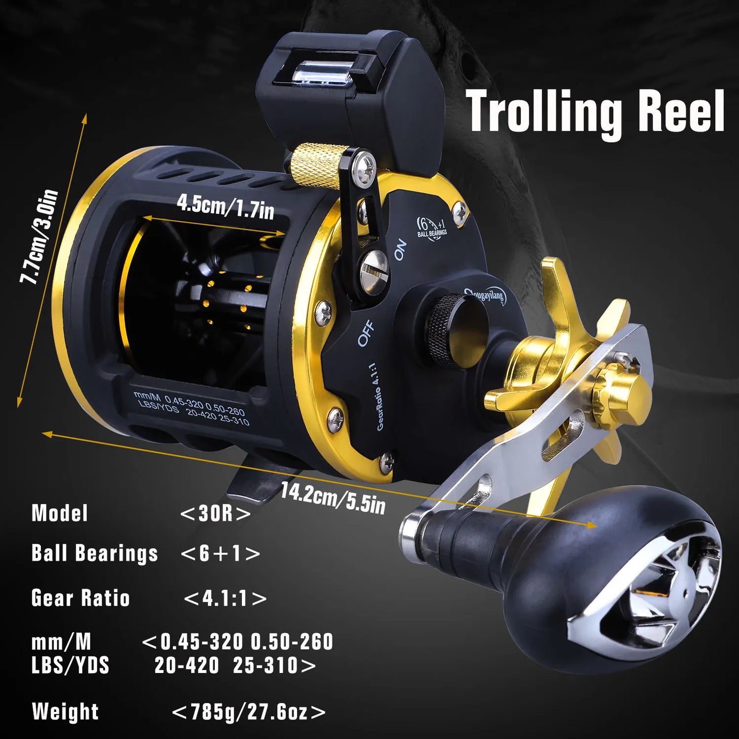 Sougayilang Trolling Fishing Reel | Overhead Line Counter Reel | Deep Sea Boat Fishing