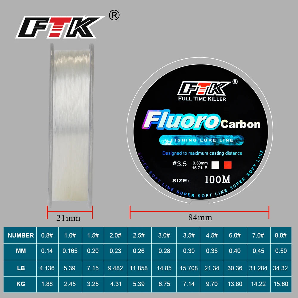 FTK 100m  4.13-34.32LB Fluorocarbon Leader Super Soft