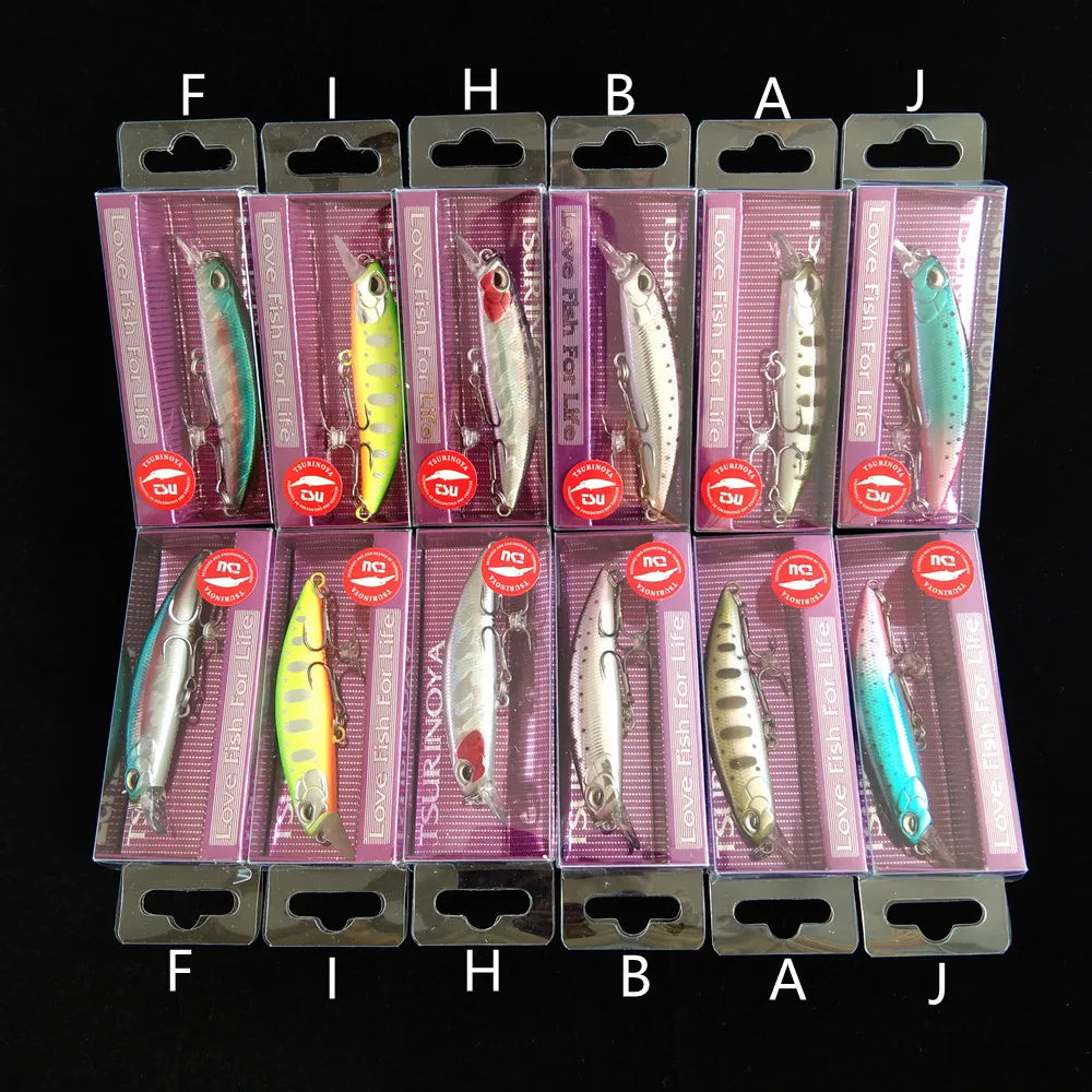 TSURINOYA 60S DW67 Sinking Minnow Set – 12 pcs 60 mm / 6.1 g Hardbody Lures (Fresh & Saltwater)