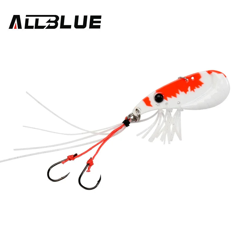 ALLBLUE Crazy Shrimp Metal VIB Lure | 7g / 14g | Sinking Blade Spoon | Assist Hook & Rubber Skirt | Bass & Predator Bait
