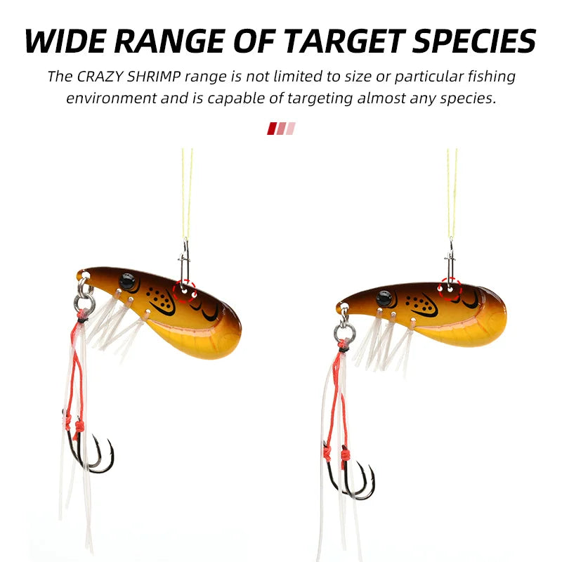 ALLBLUE Crazy Shrimp Metal VIB Lure | 7g / 14g | Sinking Blade Spoon | Assist Hook & Rubber Skirt | Bass & Predator Bait