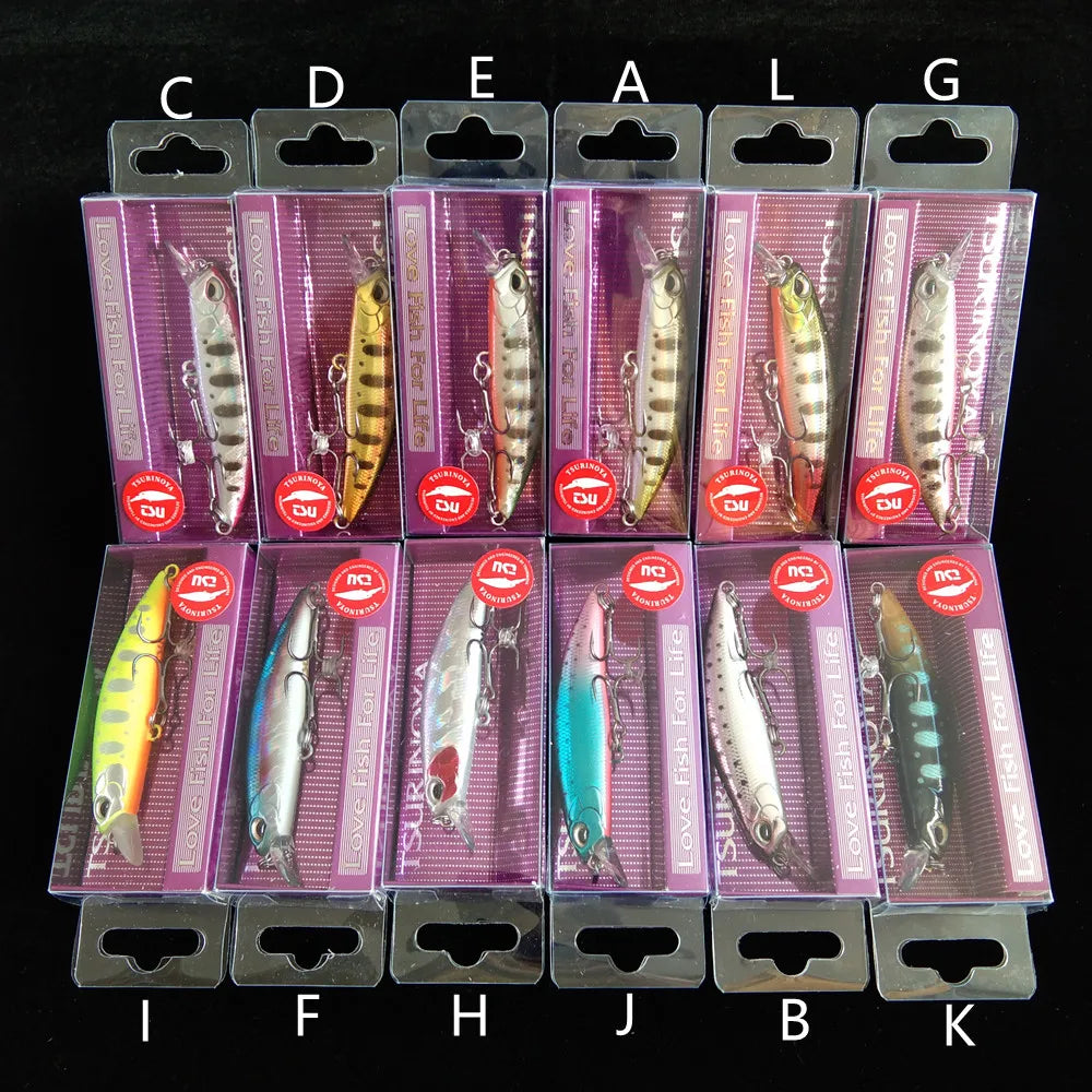 TSURINOYA 60S DW67 Sinking Minnow Set – 12 pcs 60 mm / 6.1 g Hardbody Lures (Fresh & Saltwater)