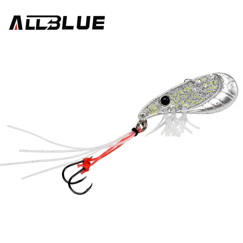 ALLBLUE Crazy Shrimp Metal VIB Lure | 7g / 14g | Sinking Blade Spoon | Assist Hook & Rubber Skirt | Bass & Predator Bait