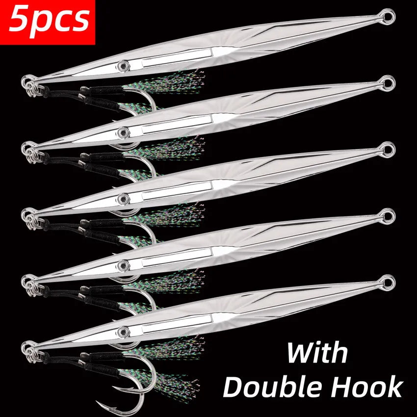 Long Slim Metal Jigs (5-Pack) | 60g / 80g | Electroplated Saltwater Jigs