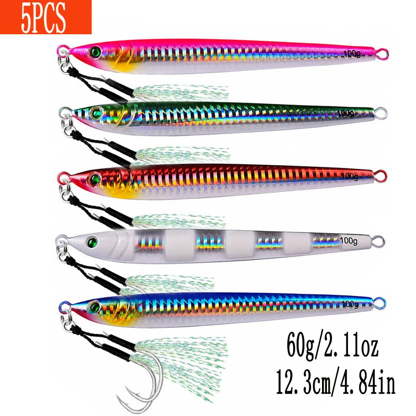 5-Piece Slow Jigging Lure Set – 60–100 g Metal Jigs (Saltwater Ready)