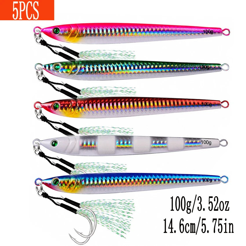 5-Piece Slow Jigging Lure Set – 60–100 g Metal Jigs (Saltwater Ready)