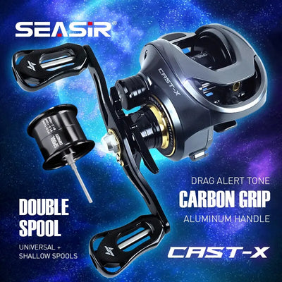 Seasir Cast-X Baitcaster Reel 7.3:1 High-Speed | Dual Spool | Carbon Grip | BFS & Saltwater Ready