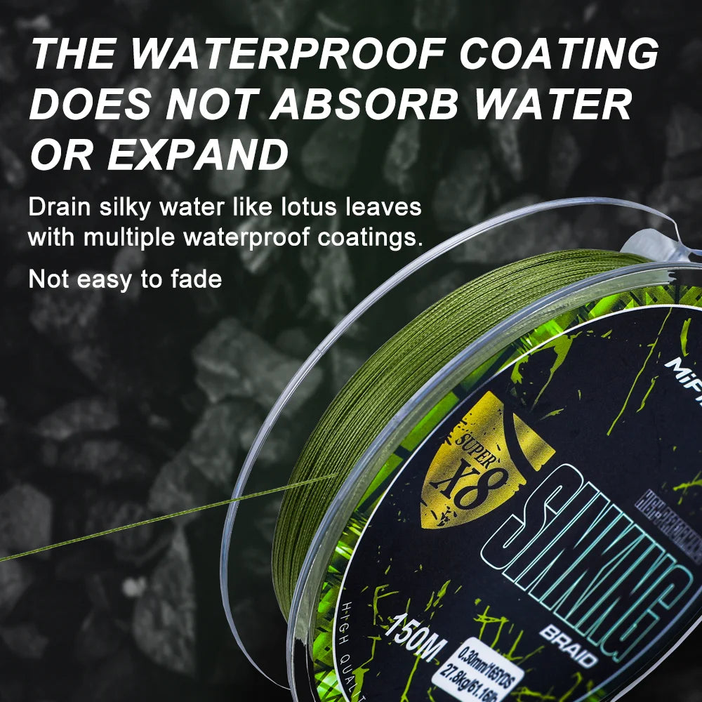 MIFINE Sinking X8 Braided Line | 150m | 8-Strand PE | 18–67LB | Super Strong Sinking Multifilament