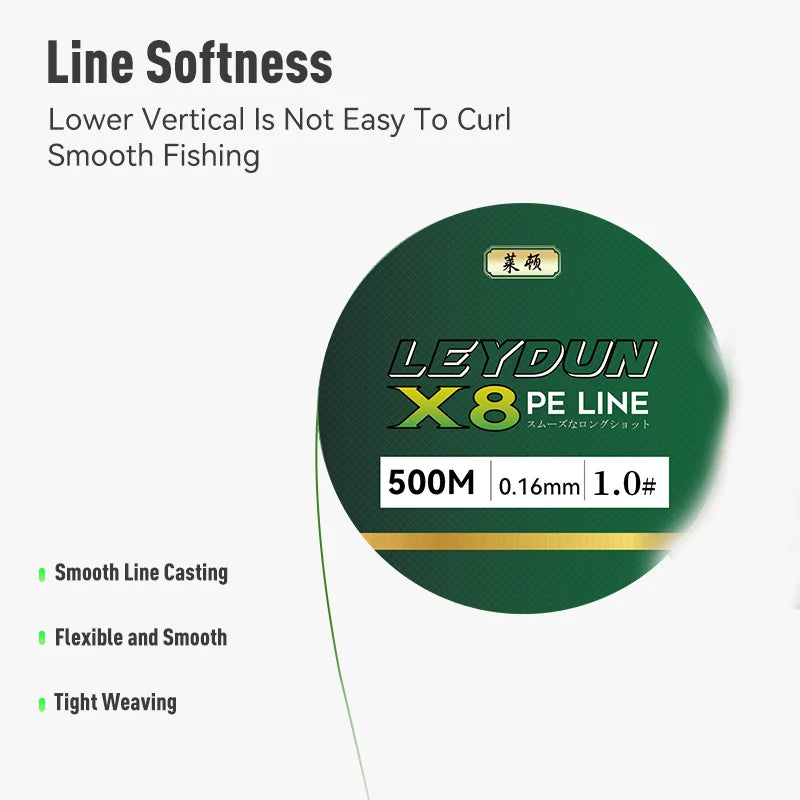 LEYDUN X8 Braided Fishing Line | 500m | 8-Strand PE | Super Smooth Multifilament