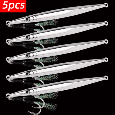 Long Slim Metal Jigs (5-Pack) | 60g / 80g | Electroplated Saltwater Jigs