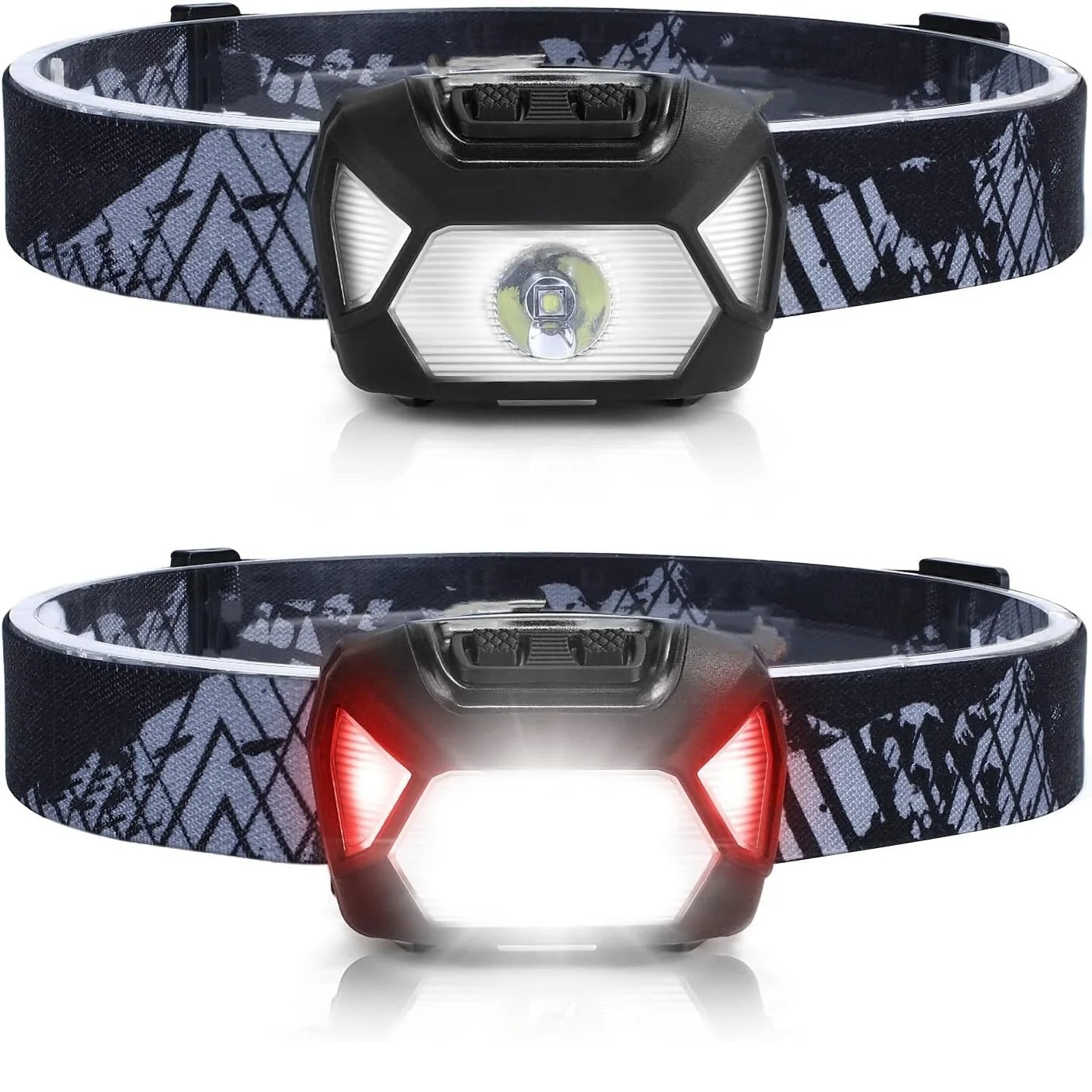 USB Rechargeable LED Headlamp | 6 Modes | Red & Green Light | IPX4 Waterproof | Fishing & Outdoor Use