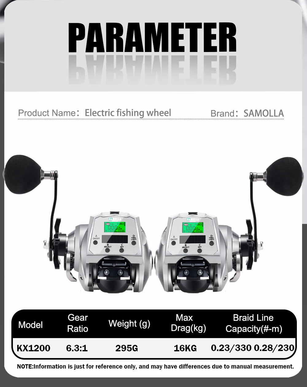 SAMOLLA Large Electronic Baitcasting Reel | Solar + USB Charging | Digital Display | Temp & Air Pressure Monitor