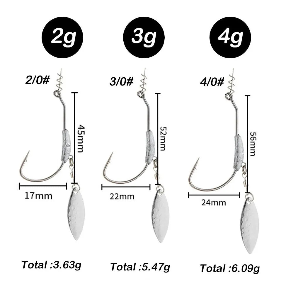 Jig Head Hooks with Spin Lock – Carbon Steel 10-Pack (2g / 3g / 4g) for Soft Plastics