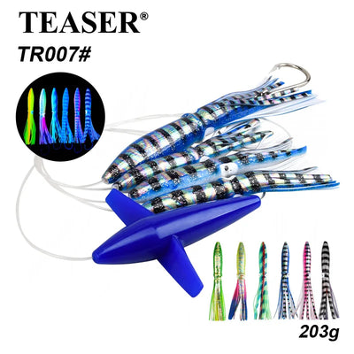 TEASER TR007 Big Game Trolling Lure | 203g | 9” Soft Skirt Glow Squid