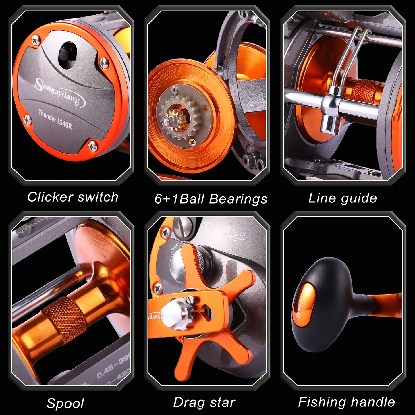 Sougayilang Line Counter Trolling Reel | Level Wind | 4.1:1 Gear Ratio | 6+1BB | 30KG Max Drag