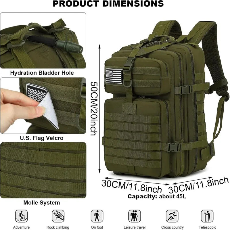 50L Tactical Backpack, Multiple Colours