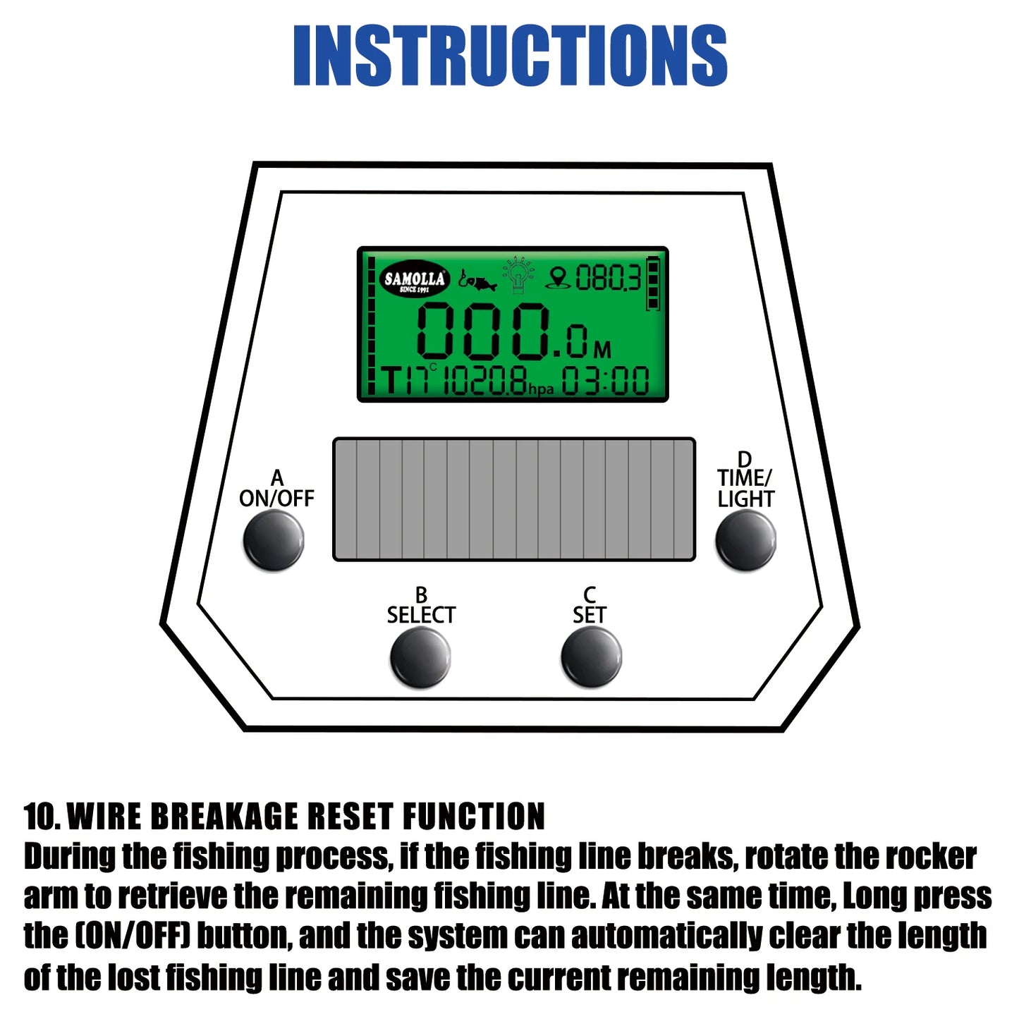 SAMOLLA Large Electronic Baitcasting Reel | Solar + USB Charging | Digital Display | Temp & Air Pressure Monitor