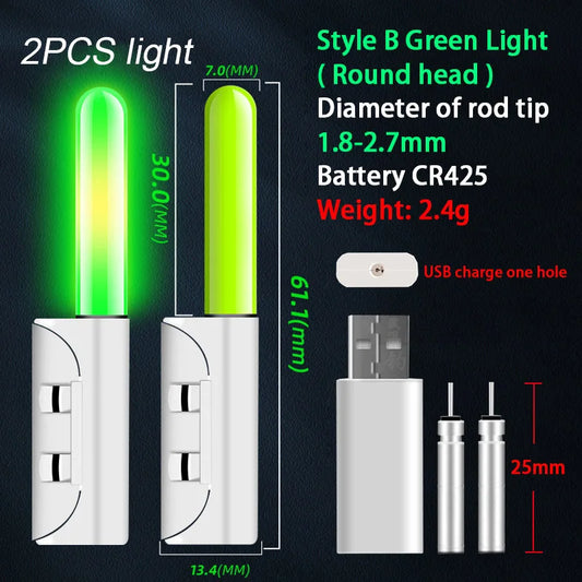 2pcs Rechargeable LED Rod Tip Lights for night fishing
