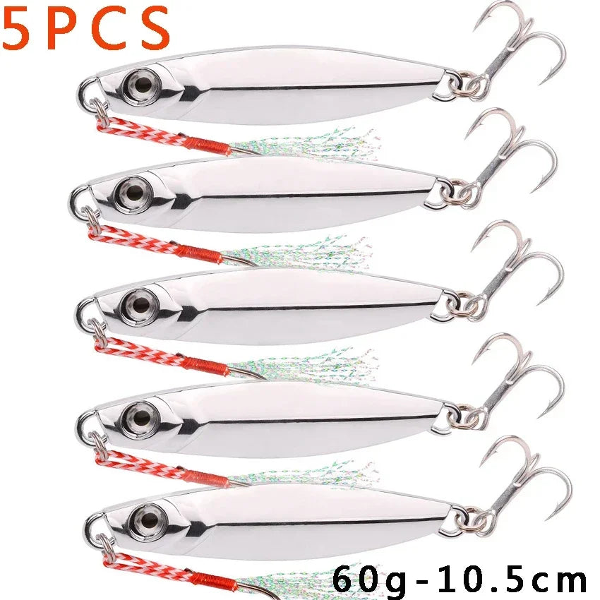 5-Piece Slow Jigging Lure Set – 60–100 g Metal Jigs (Saltwater Ready)