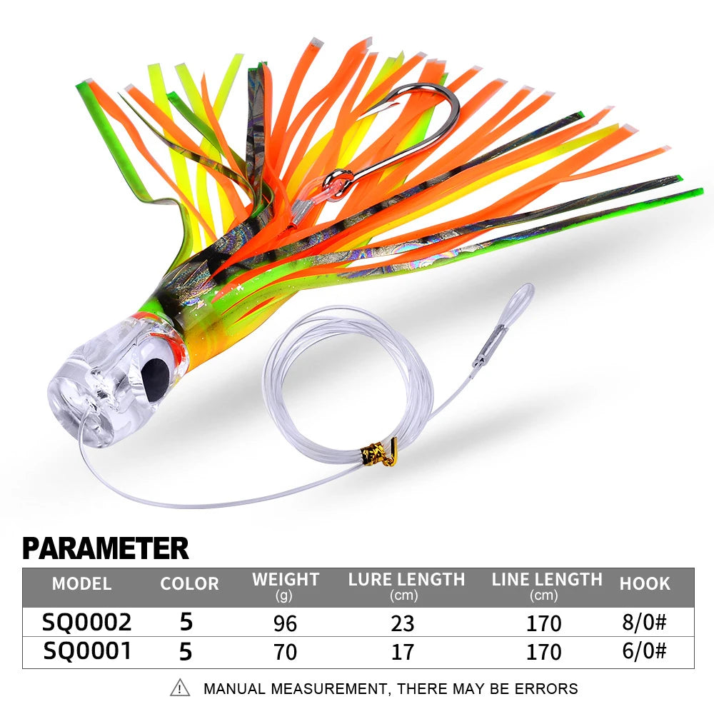 Octopus Skirt Trolling Lures (5-Pack) | 70g / 96g Resin Head | Fast-Sinking Deep Sea Baits for Tuna