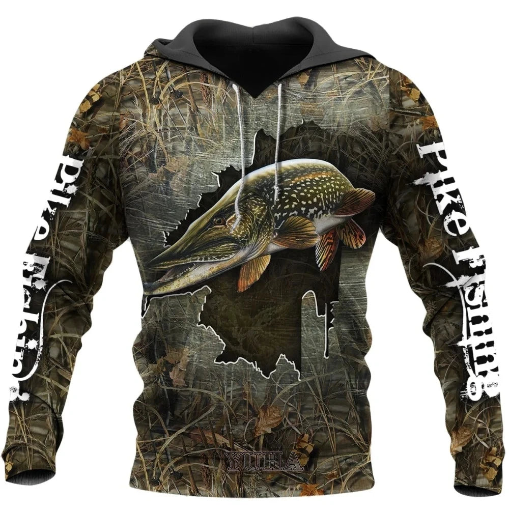 Fishing Hoodie | 3D Camo Print | Men’s Fishing Sweatshirt | Streetwear Pullover