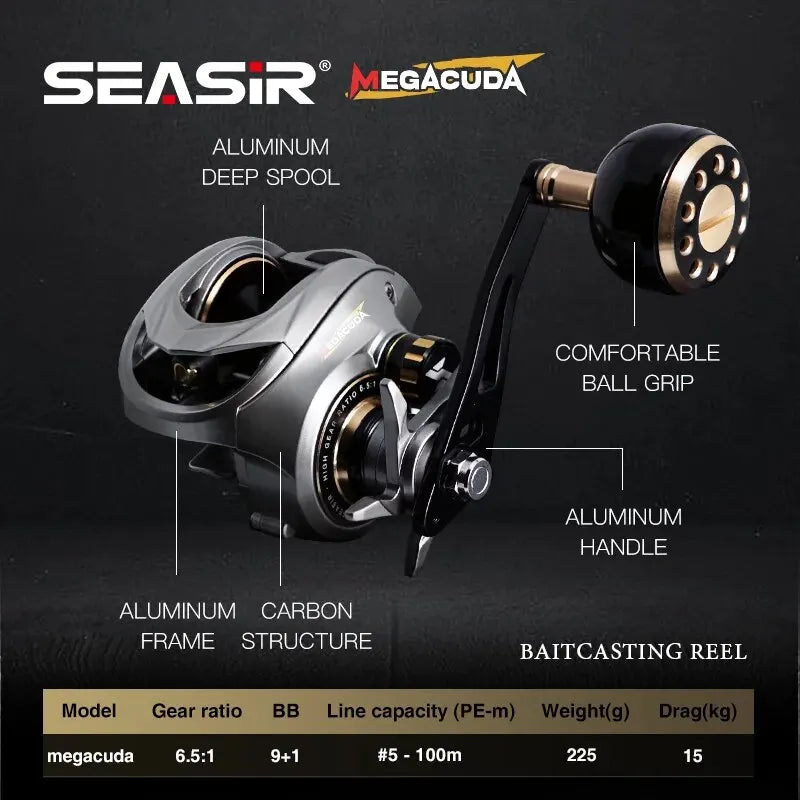 Seasir Megacuda Baitcasting Reel Drag 15KG Deep Spool 9+1BB 6.5:1 *NEW SUPPLIER*