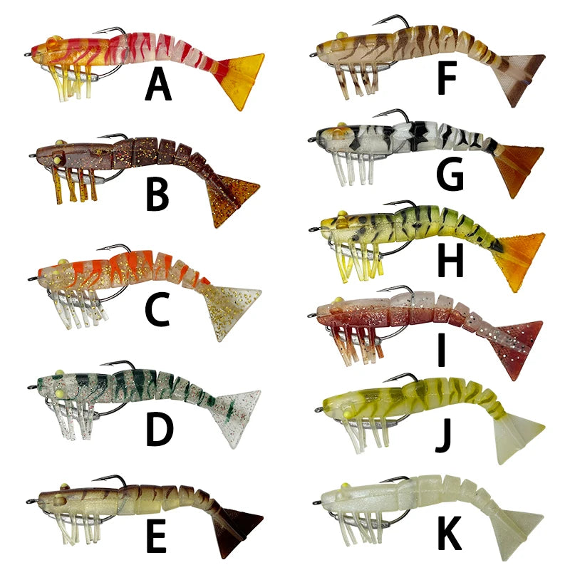 TAKEDO 3-Piece Dirty Prawn Lure Set – 90 mm & 120 mm Soft TPE Shrimp Lures with 5/0 VMC Hooks