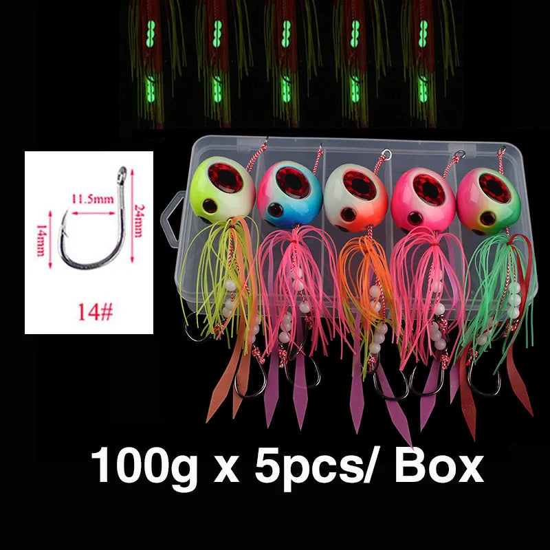 5-Piece Tai Kabura Slider Jig Set – 60–200 g Saltwater Bottom Fishing Lures