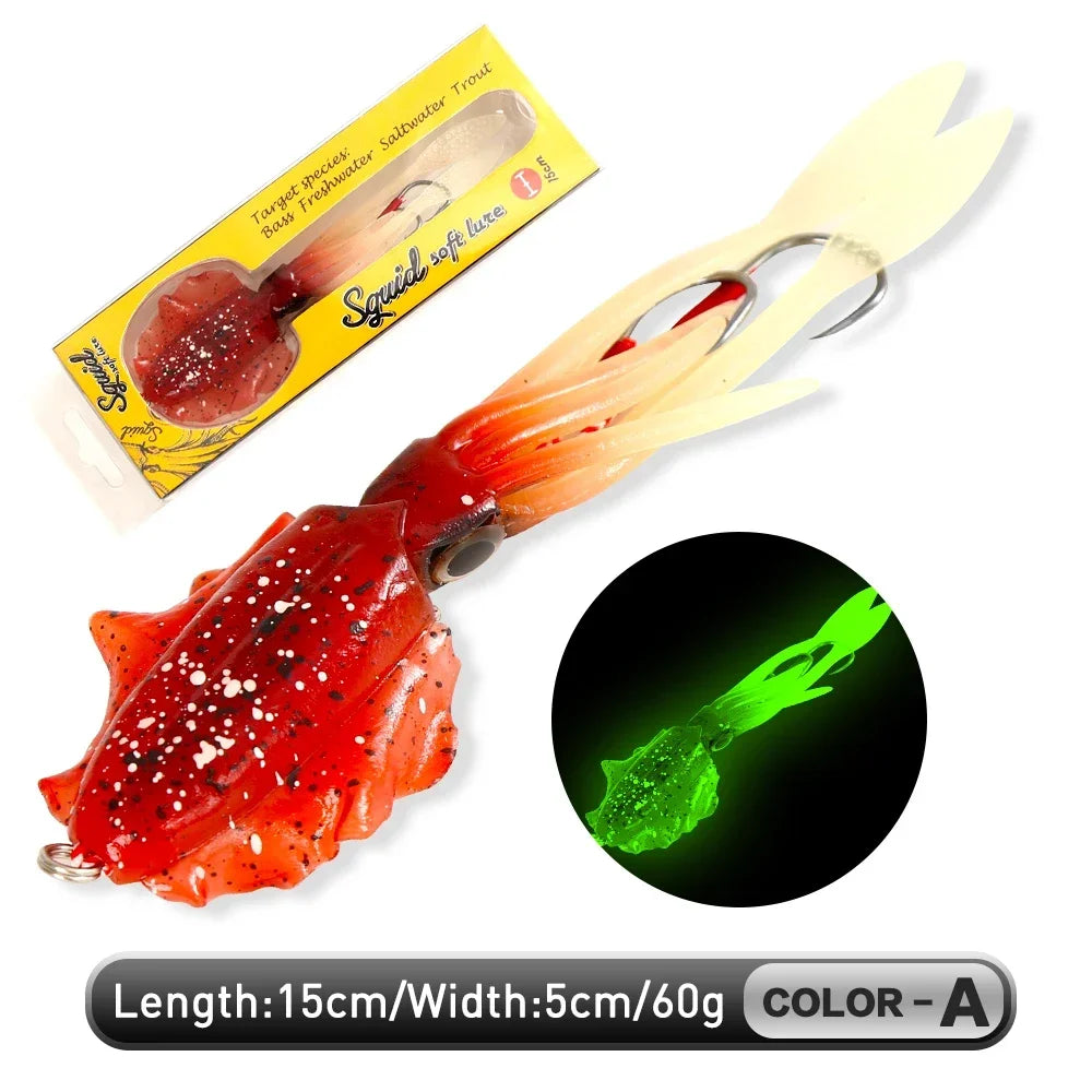 ZUKIBO Luminous Squid Soft Bait | 60g Octopus Head Jig | UV Glow | Deep Sea Trolling & Boat Fishing Lure