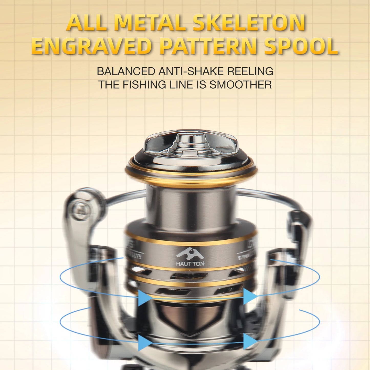 HAUT TON CD Spinning Reel | 5.2:1 Gear Ratio | 13.2LB Drag | Metal Spool | CNC Foldable Double Handle