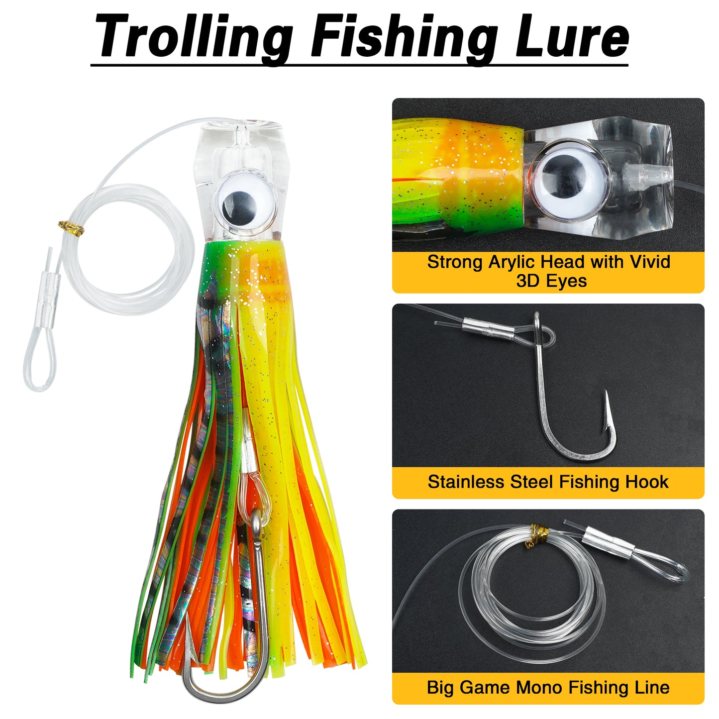Trolling Skirt Tuna Lures (5-Pack) | Rigged Big Game Saltwater Lures