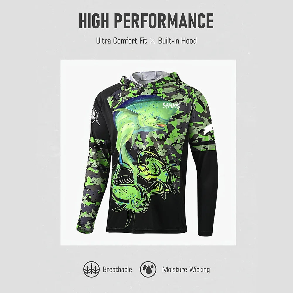 Simms Men’s Hooded Fishing Shirt | UPF 50+ Sun Protection | Moisture-Wicking | Quick-Dry Outdoor Performance Top