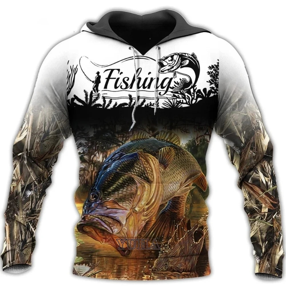 Fishing Hoodie | 3D Camo Print | Men’s Fishing Sweatshirt | Streetwear Pullover