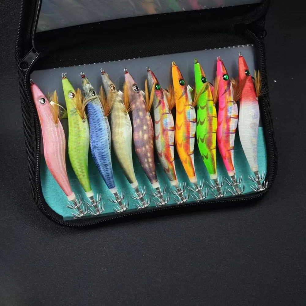 Ackibbik Glow Shrimp Squid Jigs (10-Pack) | Luminous Realistic Shrimp Lures | Saltwater Squid & Cuttlefish Bait