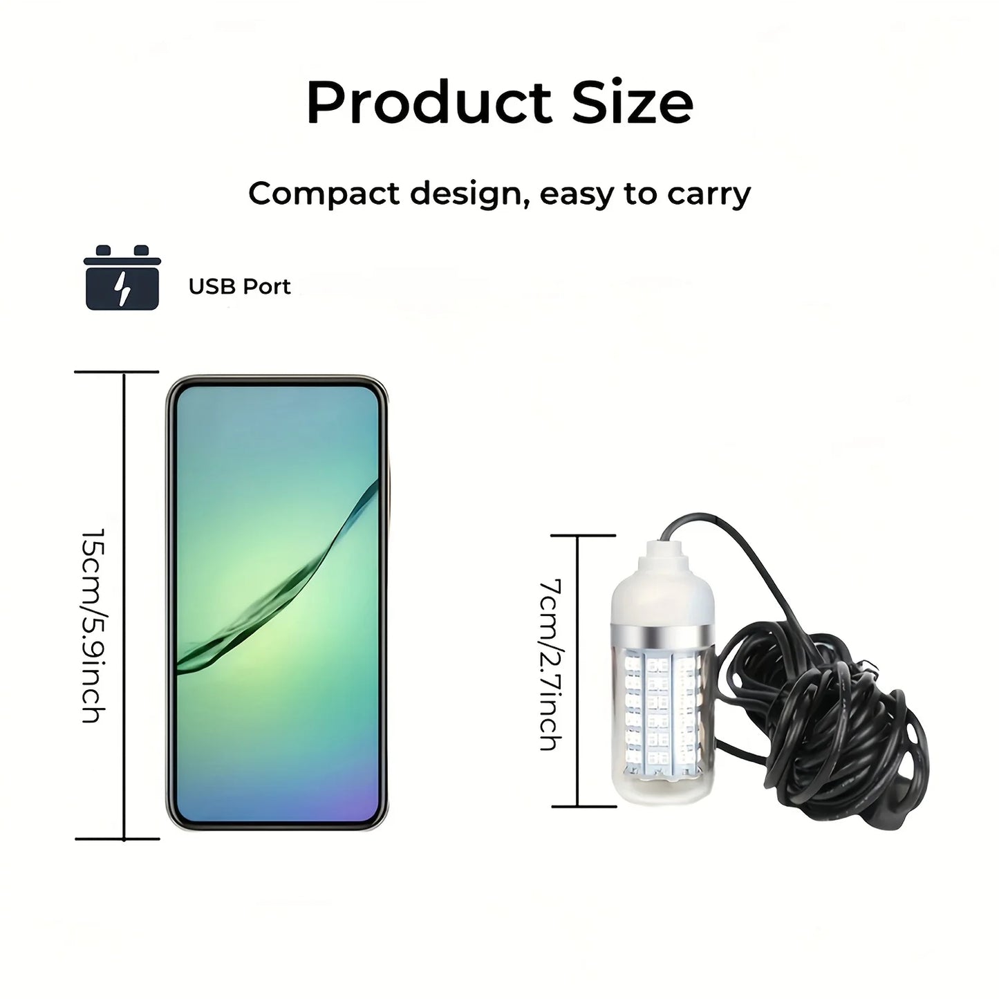 108-LED Underwater Fishing Light | Green Night Attractor | IP68 Waterproof | USB Powered | 5m Cable