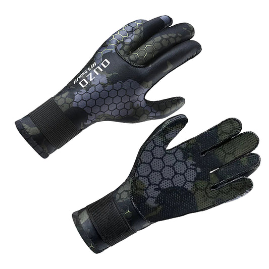 Black gloves with hexagonal pattern on a white background with water effect