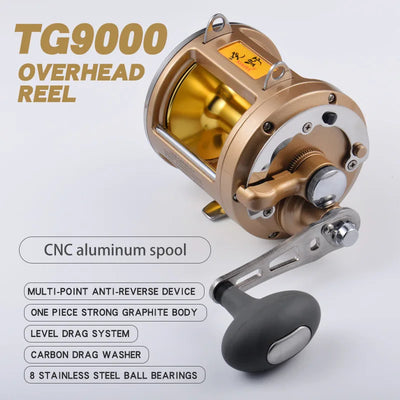 TG-9000 Deep Sea Trolling Reel | 24KG Max Drag | 3.4:1 Gear Ratio | 8BB Heavy-Duty Drum Reel