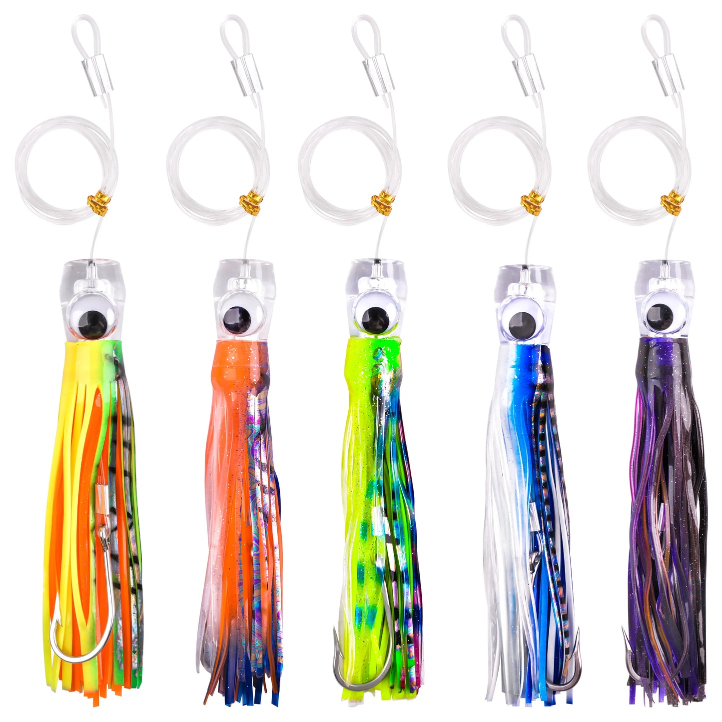 Trolling Skirt Tuna Lures (5-Pack) | Rigged Big Game Saltwater Lures