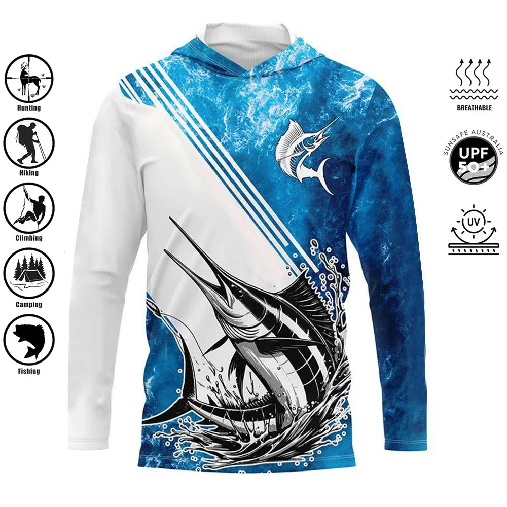 Men’s Hooded Fishing Shirt | UPF 50 UV Protection | Moisture-Wicking | Outdoor Performance Fishing Top