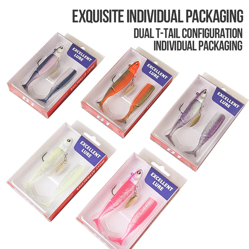 TAIYU Soft Lure & Spinner Combo | 20g Jig Head | T-Tail Silicone Wobbler + Metal Spoon Blade | Pike, Trout & Bass