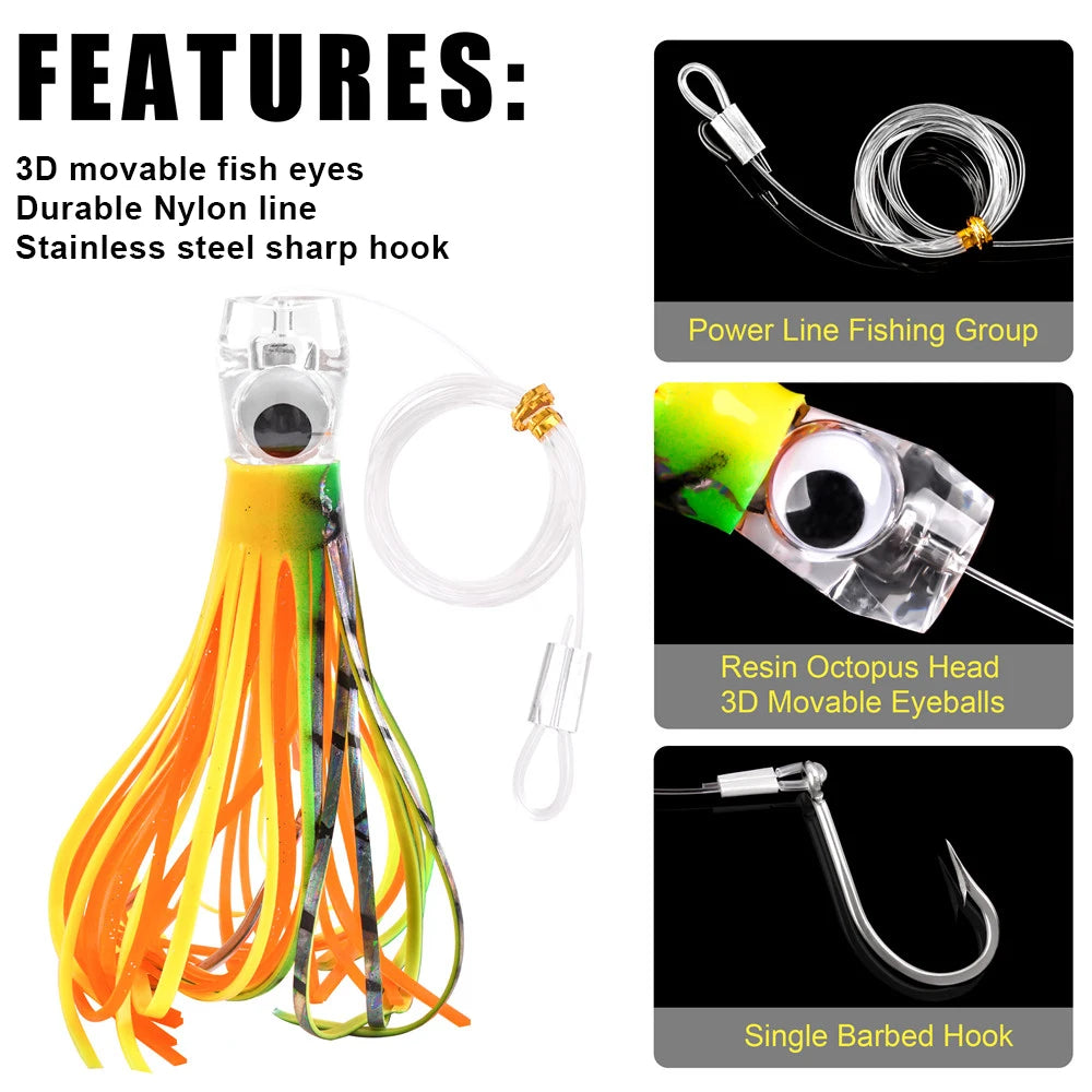 Trolling Skirt Tuna Lures (3-Pack) | 68g / 108g | Rigged Big Game Lures