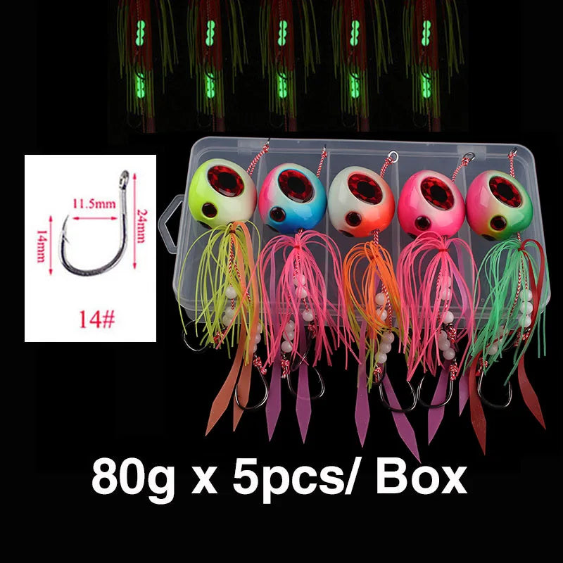 5-Piece Tai Kabura Slider Jig Set – 60–200 g Saltwater Bottom Fishing Lures