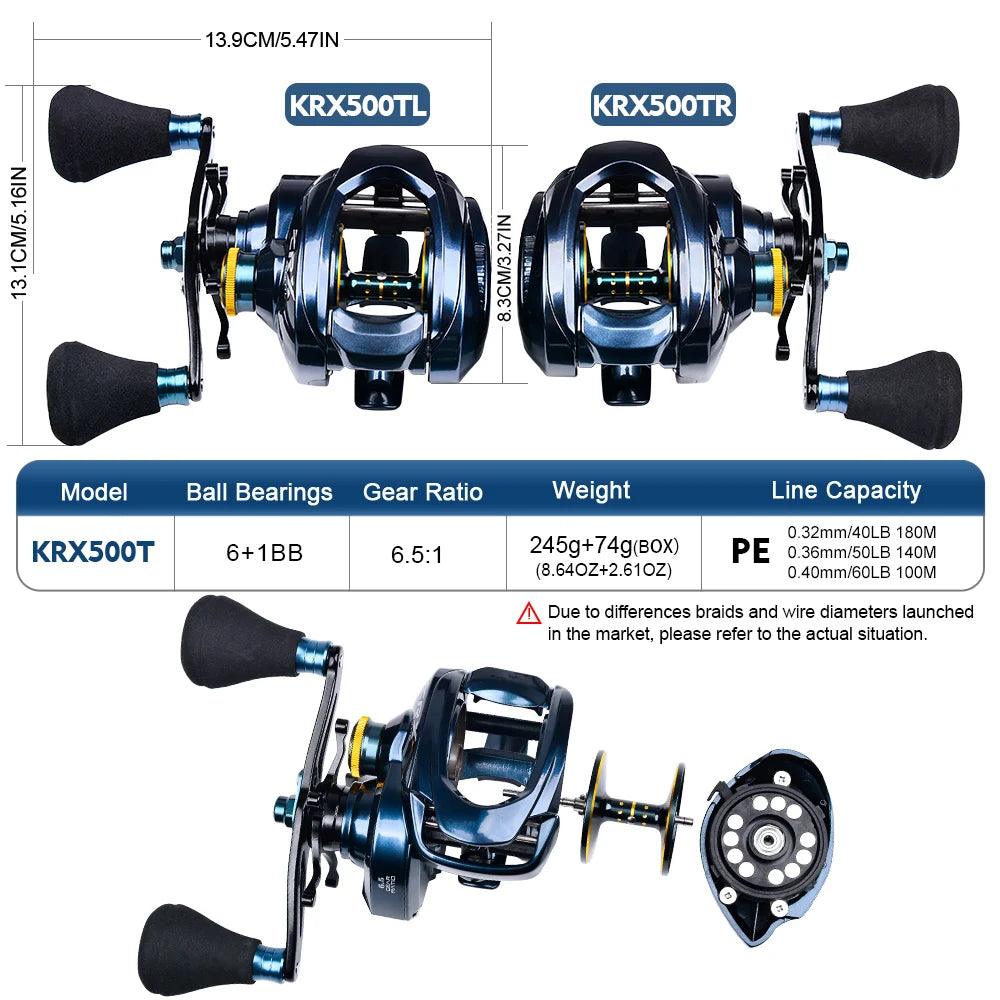 PROBEROS Baitcasting Reel 6.5:1 Gear Ratio 6+1BB 20kg/44lb Drag