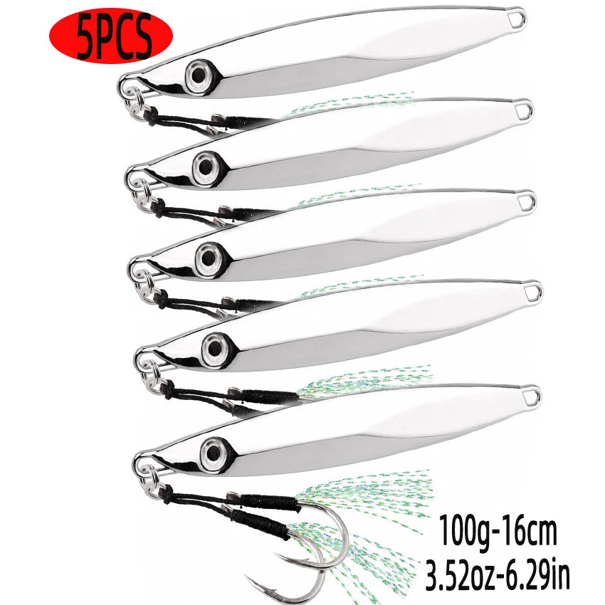 5-Piece Slow Jigging Lure Set – 60–100 g Metal Jigs (Saltwater Ready)