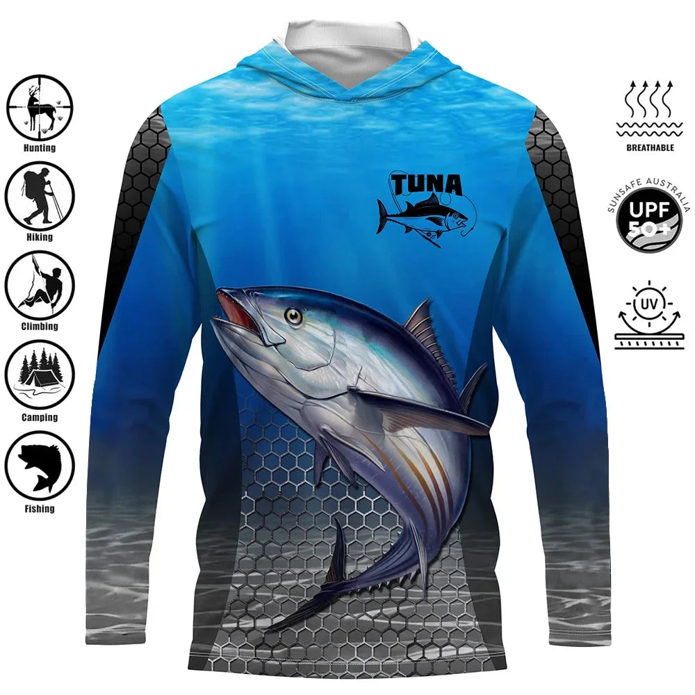 Men’s Hooded Fishing Shirt | UPF 50 UV Protection | Moisture-Wicking | Outdoor Performance Fishing Top